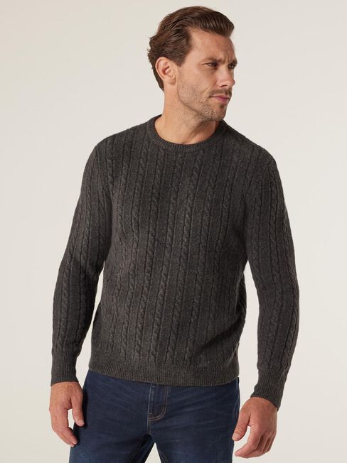 LS Archie Cable Crew Knit, Charcoal Marle, hi-res