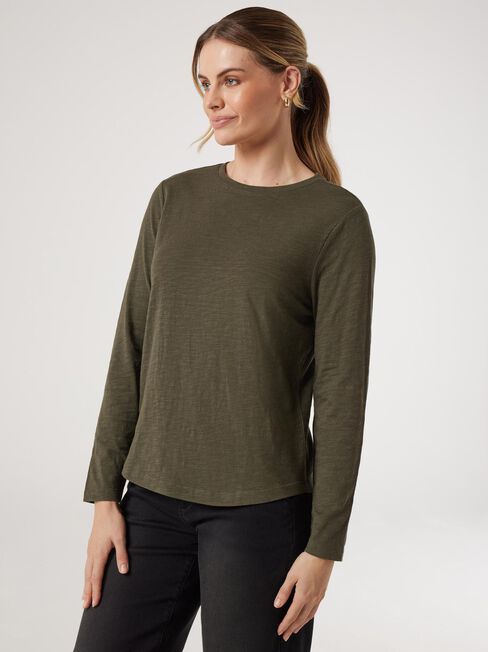 Essential Long Sleeve Crew Neck, Green, hi-res
