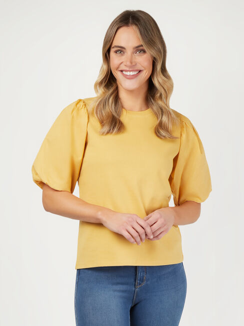 Charlie Cotton Puff Sleeve Top, Yellow, hi-res