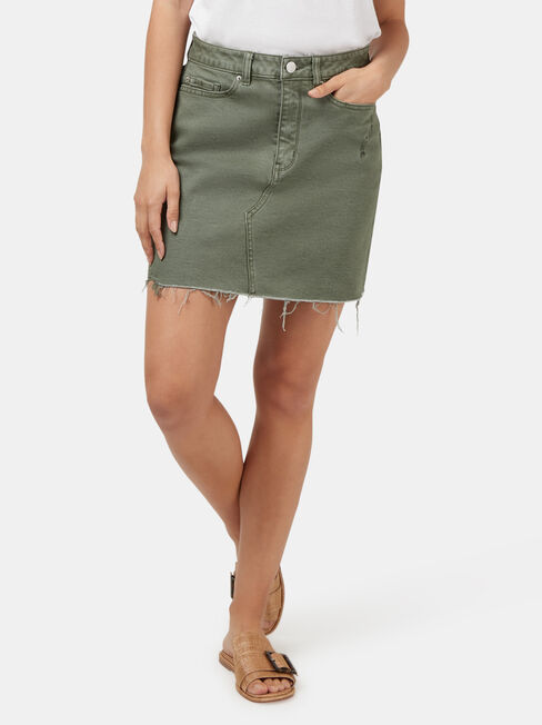 Simone Distressed Denim Skirt, Green, hi-res