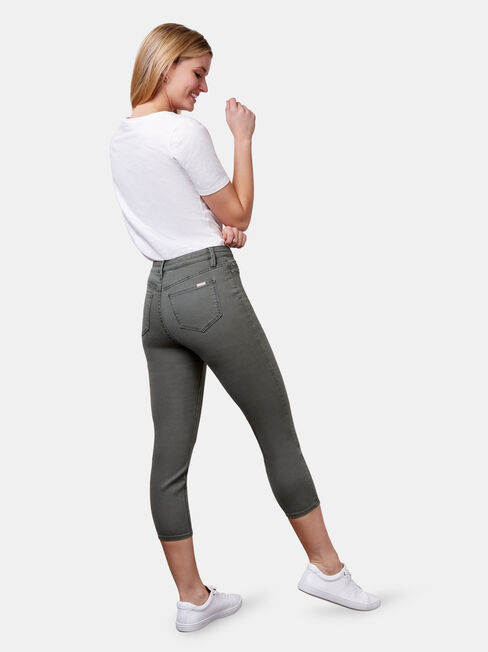 Kara Mid Waist Skinny Capri Khaki, Coloured, hi-res