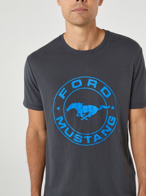 SS Ford Mustang Logo Print Crew Tee, Grey, hi-res
