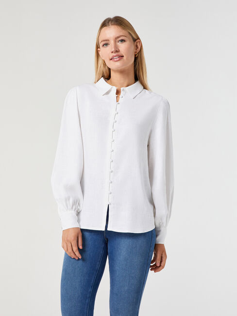 Laurel Linen Puff Slv Shirt, White, hi-res