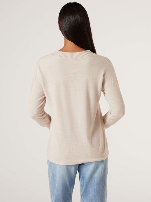 Viv V-Neck Soft Touch Top, Oatmeal, hi-res
