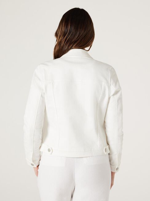 Classic Stretch Denim Jacket, White, hi-res