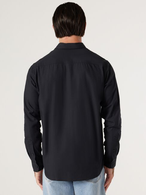Reno Washed Cotton Shirt, Black, hi-res