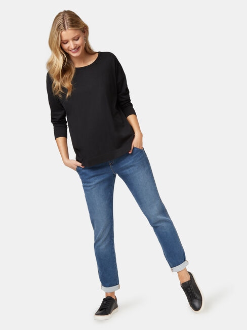 3/4 Sleeve Drop Shoulder Tee, Black, hi-res