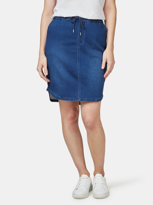 Lulu Luxe Lounge Knee Length Skirt, Mid Indigo, hi-res