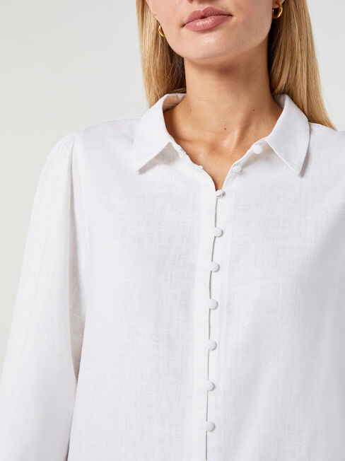 Laurel Linen Puff Slv Shirt, White, hi-res