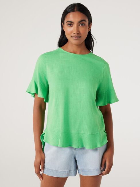 Alivia Ruffle Hem Top, Green, hi-res