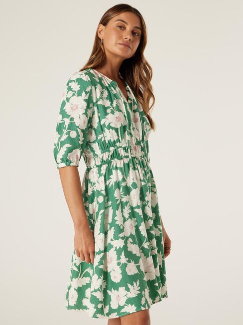 Etta V-Neck Dress, Green Primrose, hi-res