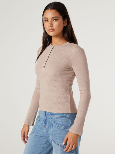 J-Luxe Henley Top, Taupe, hi-res