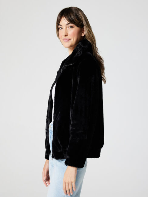 Dina Teddy Bomber Jacket, Black, hi-res