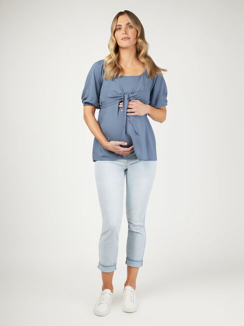 Charlie Maternity Tie Front Top, Blue, hi-res
