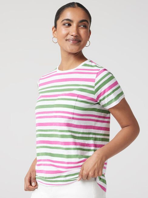 Essential Slub Pocket Tee, Green/Pink Multi, hi-res