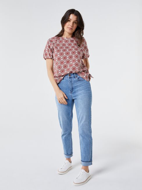 Waverly Raglan Puff Sleeve Top, Red, hi-res