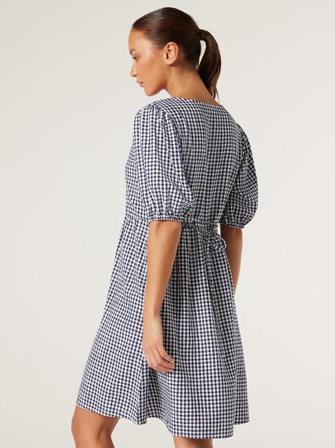 Heni V-Neck Dress, White/Navy Gingham, hi-res