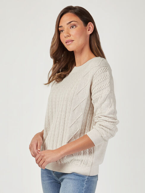 Carrie Cotton Cable Pullover, White, hi-res