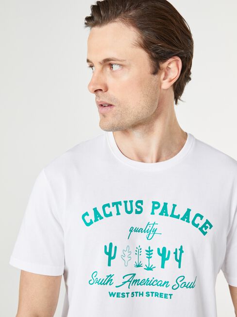SS Cactus Print Crew Tee, White, hi-res