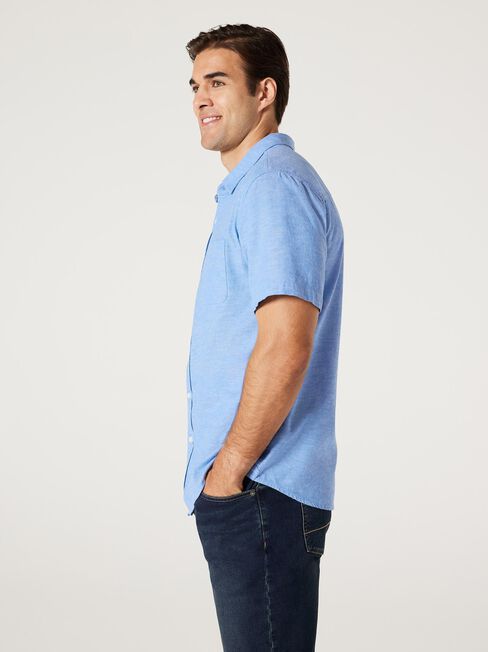 Wolf Textured Short Sleeve Shirt, Sapphire, hi-res