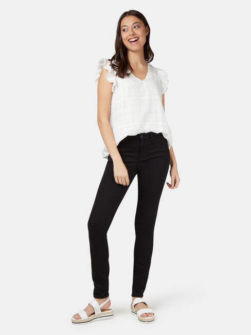 Freya Textured Frill Sleeve Top, White, hi-res