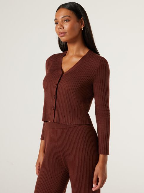 J-Luxe Chunky Ribbed Button Through, Brick, hi-res