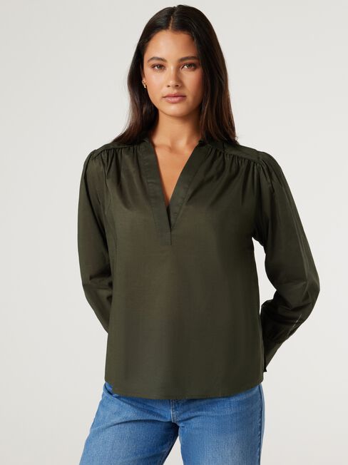 Annemarie Cotton Popover, Green, hi-res