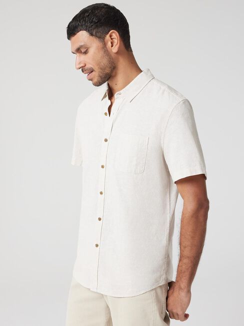 Wolf Textured Short Sleeve Shirt, Oatmeal, hi-res