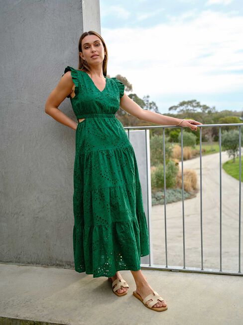 Emma Cut Out Maxi Dress, Green, hi-res