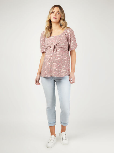 Charlie Maternity Tie Front Top, Brown, hi-res