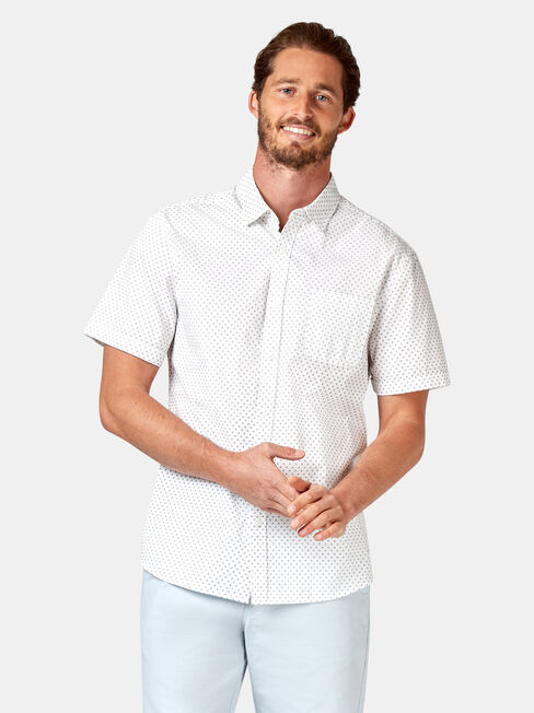 Devon Short Sleeve Print Shirt, White, hi-res