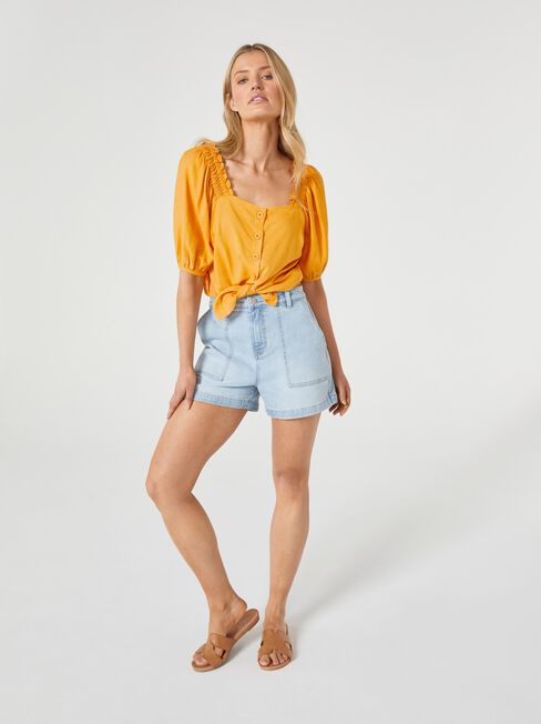 Candy Square Neck Top, Yellow, hi-res