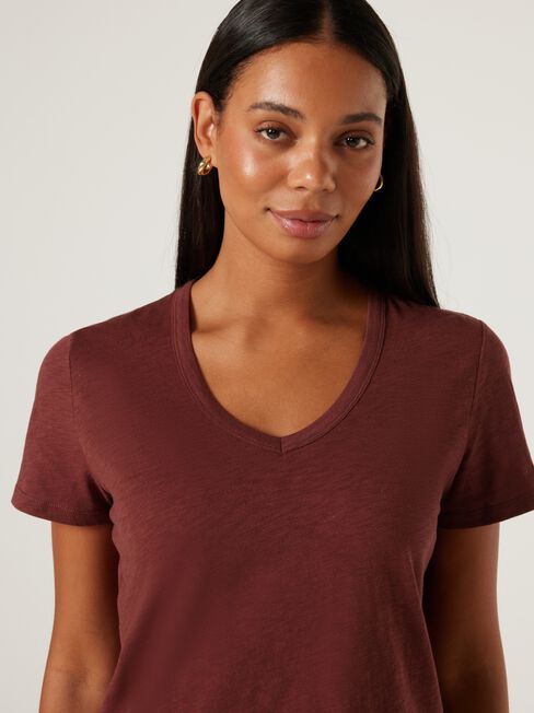 Essential V-Neck Tee, Brick, hi-res