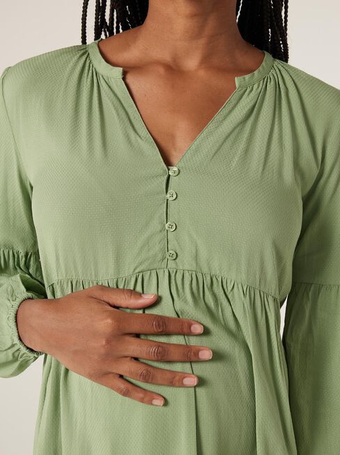 Ella Button Closure LS Maternity Blouse, sage, hi-res