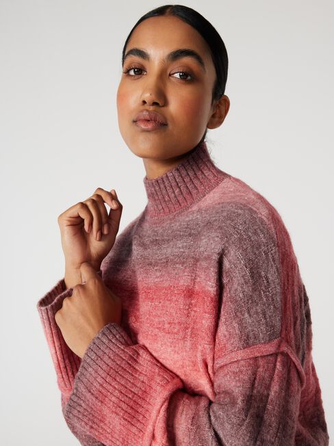 Melissa Cropped High Neck Pullover, Berry Space Dye, hi-res