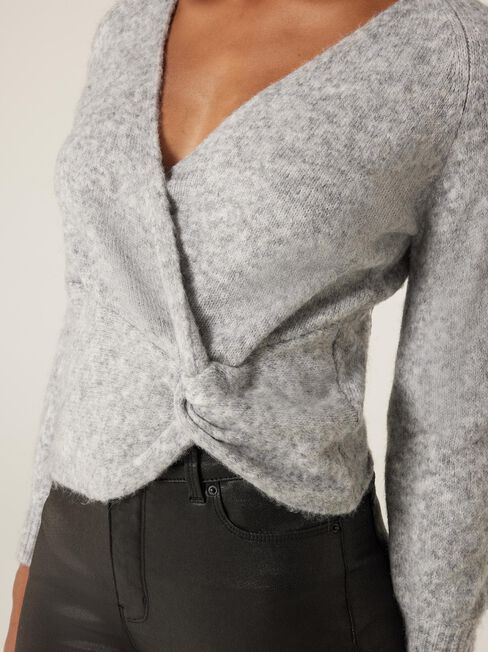 Tori Twist Front Knit, Grey Marle, hi-res