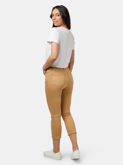 Kara Mid Waisted Skinny Capri Camel, Khaki, hi-res