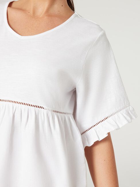 Lola Ruffle Jersey Top, White, hi-res