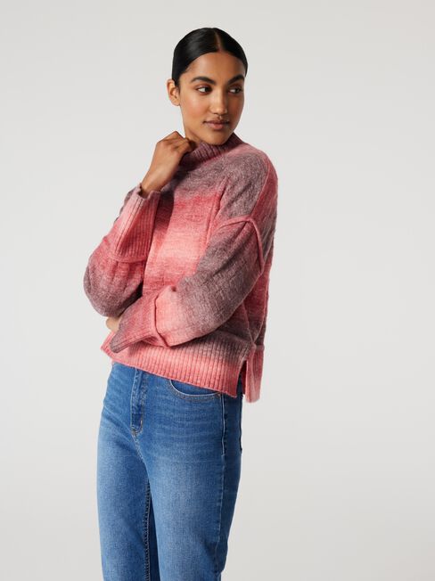 Melissa Cropped High Neck Pullover, Berry Space Dye, hi-res