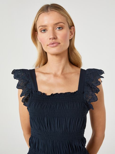Faith Smocked Jersey Top, Blue, hi-res