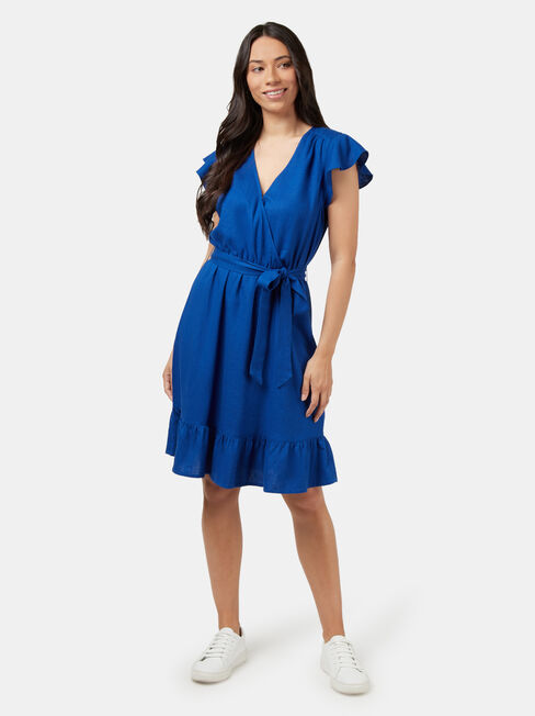 Arianna Wrap Front Dress, Blue, hi-res