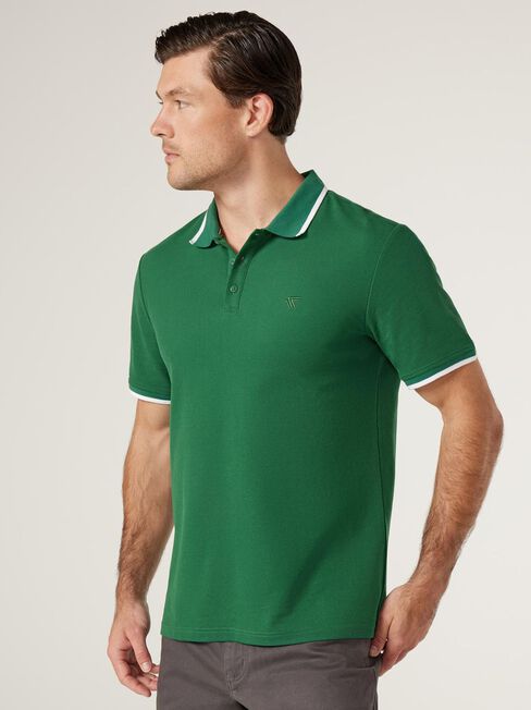 Nash Tipped Short Sleeve Polo, Pine, hi-res