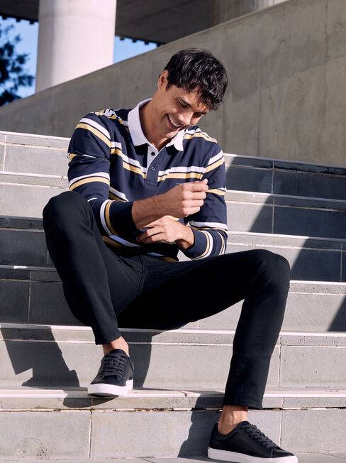 LS Carson Stripe Rugby Polo, Blue, hi-res