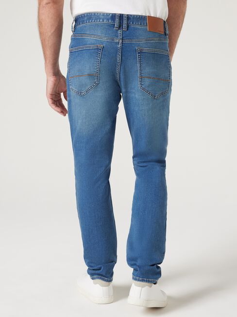 Knit Slim Tapered Jeans, Mid Indigo, hi-res