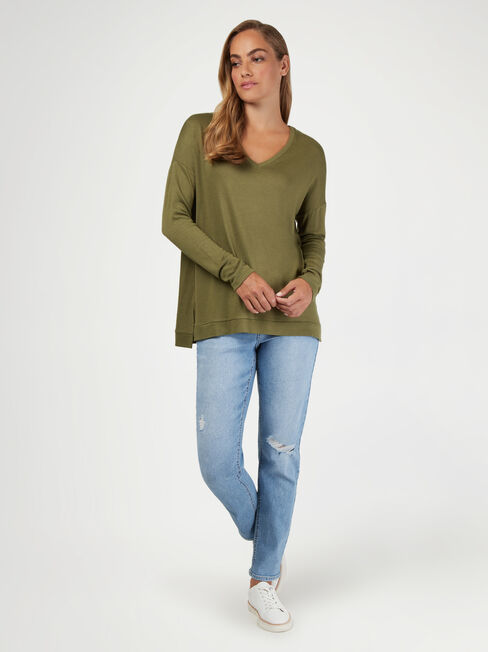 Vivienne V-neck Soft Touch Pullover, Green, hi-res