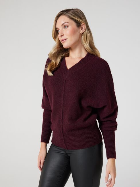 Camilla V-Nk Relaxed Pullover Knit, Auburn, hi-res