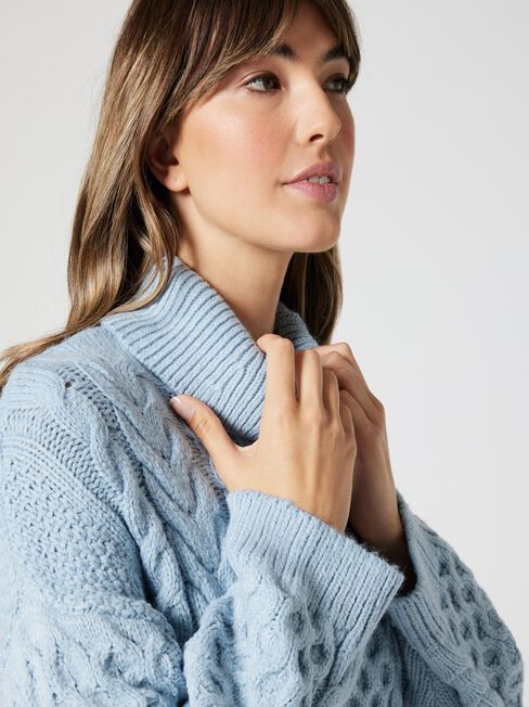 Sisi Cowl Neck Cable Knit Pullover, Powder Blue, hi-res