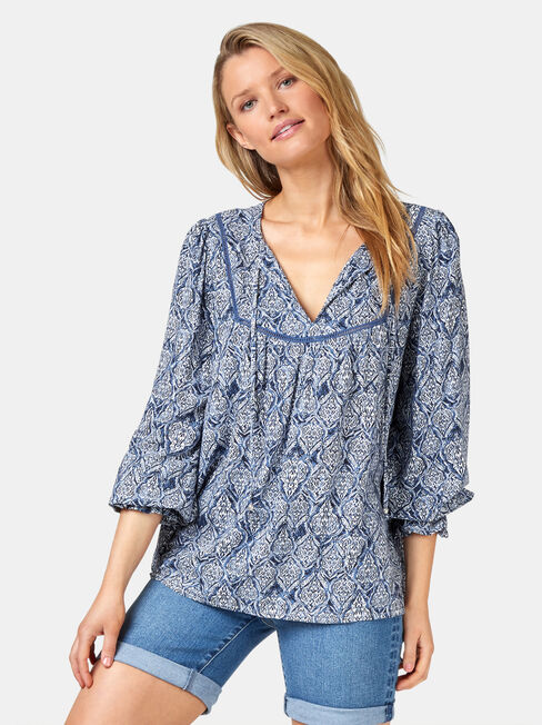 Kinsly Peasant Blouse, Black, hi-res