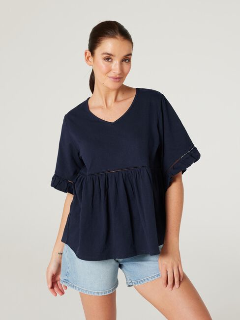 Lola Ruffle Jersey Top, Ink, hi-res