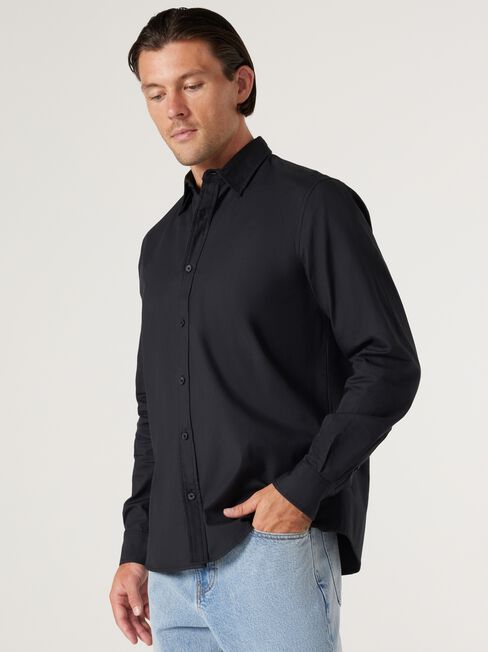 Reno Washed Cotton Shirt, Black, hi-res